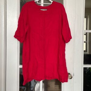 LO Len.ok linen womens red beach dress crew neck with pockets size XXL preowned
